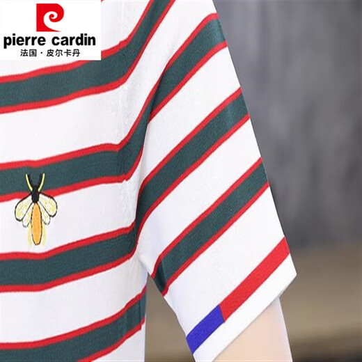 皮尔卡丹（pierre cardin）高级感小蜜蜂刺绣条纹针织t恤男夏装薄冰丝透气短袖上衣弹力体恤T LSD-LDQS761黑白条纹 L