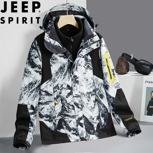 JEEP SPIRIT Jeep Jacket Men's Autumn and Winter Thickened Jacket Three-in-One Men's Snowflake White Three-in-One XL