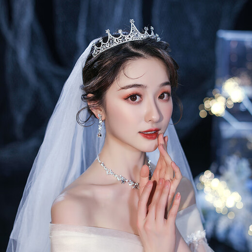 Dijing Crown Adulto para adultos Juego de tocado blanco Hilo simple Estilo corto de Internet Celebración de 18 años de 18 años Princesa Crown Crown Girl Super Fairy-Sen Vestido de novia Propuesta de matrimonio de la novia