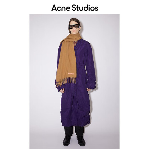Acne Studios gift winter solid color narrow tassel cashmere label scarf dark camel one size