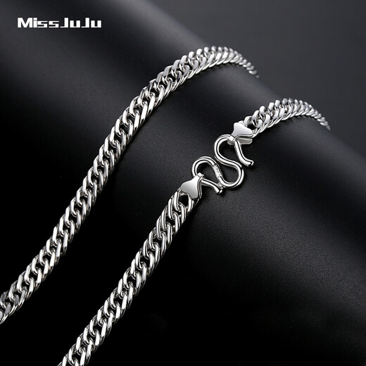 Miss JuJu PT950 Platinum Necklace Men's Platinum Horsewhip Chain Attractive Men's Plain Chain Classic Boss Flat Thick Chain Can Be Customized Weight 26.04g Length 53cm Thick About 4.5mm More Refund or Less Replenishment