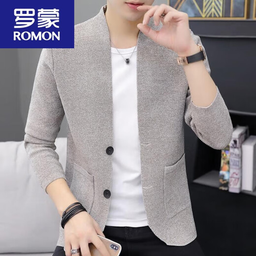 ROMON high-end knitted cardigan men's thin section 2022 spring and autumn new Korean style trendy slim sweater jacket button sweater outer wear new product 8505 black 175/XL