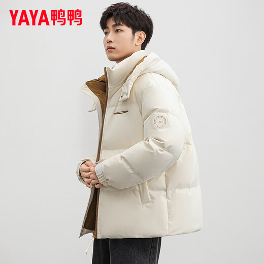 鸭鸭（YAYA）王一博同款羽绒服男短款冬季新款城市时尚休闲保暖外套HY 米白色 XL