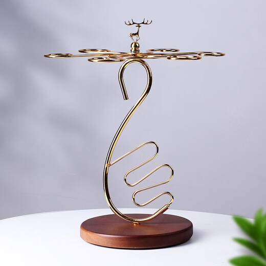 KANGZHIRUN creative solid wood red wine cup holder light luxury upside-down goblet hanging wine glass home ornaments simple display stand Golden Swan wooden bottom cup holder