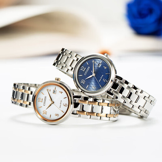 CITIZEN Eco-Drive Movement Blue Plate Steel Belt Fashion Casual Business Calendar Waterproof Women's Watch EW2690-81L