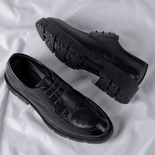 GENAI Men's Business Formal Leather Shoes Boys Genuine Leather Breathable Round Toe Heightening Shoes 8cm Leather Shoes Wedding Wedding Men's Shoes Black Heightening 8CM 40 (250mm)