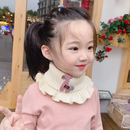 Autumn and winter baby scarf women's neck scarf knitted thickened windproof warm cute boys and girls children's winter deer scarf pink + beige children's deer scarf