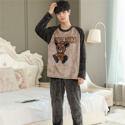 Pyjama masculin pour hommes en automne et flanelle d'hiver épais chauds d'âge moyen et jeunes étudiants dessin animé coues rond vêtements de maison d'hiver wyex3881 Men de la taille (recommandée 90-115 Jin [Jin est égal à 0,5 kg]) toute taille