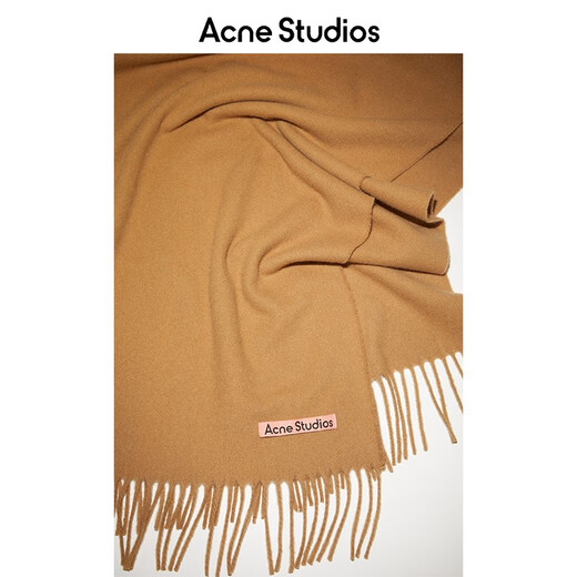 Acne Studios gift winter solid color narrow tassel cashmere label scarf dark camel one size