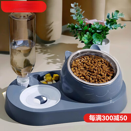 JPHZNB Cat Bowl Double Bowl Stainless Steel Dog Bowl Pet Cat Food Basin Automatic Drinker Water Bowl Feeder Ceramic Supplies Three-in-One Pet Bowl-Molan