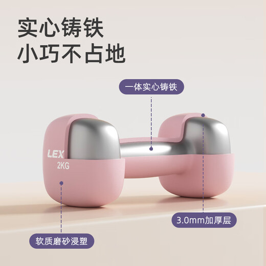 Le series small dumbbells dipped in plastic for women's home arm training Yaling Iron Back home fitness set Rose Purple 2kg*2 pieces