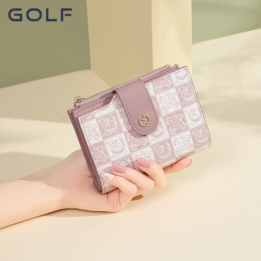 GOLF Golf Women's Card Bag Fashion Printed Coin Wallet Women's Multi-Card Vertical Card Bag Short Women's ID Bag Smoke Pink with Rice Apricot