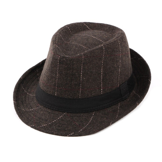 Select letter hat men's autumn and winter Korean style trendy warm thickened woolen hat men and women outdoor casual plaid British jazz hat line plaid-coffee one size fits all (56-58CM) head circumference