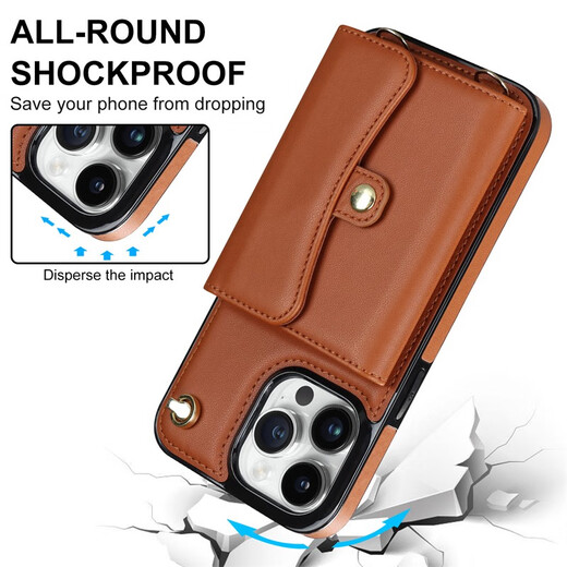 Jinhao anwendbar für iPhone16pro Max Mobiltelefon Hülle Wallet Lederhülle Apple 15 Vollbedeckung 14 Anti-Fall 13 Schutzhülle 12 Armband High-End-Modearmband + Schultergurt + Organkartenbeutel braun 6,7-Zoll-Apfel 14 Plus