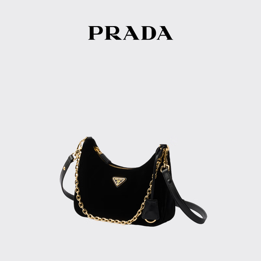 PRADA/Prada Gift Women's Prada Re-Edition Velvet Texture Mini Handbag Shoulder Bag Black