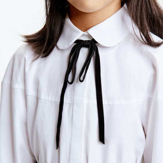 Little MO&Co. Children's clothing autumn new style girls pure cotton doll collar bow long-sleeved white shirt shirt white 120 120/60