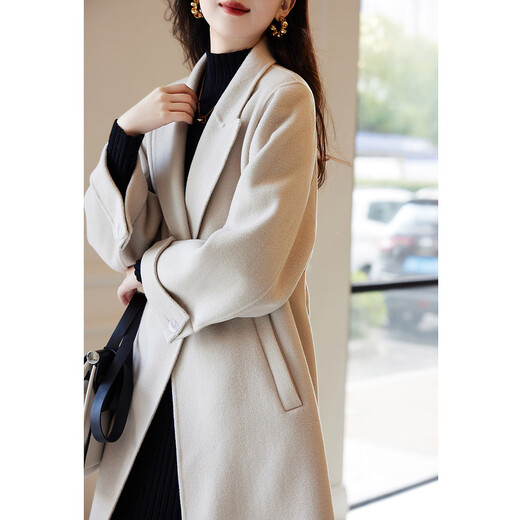 Demana (dme) quiet luxury sheep wool coat winter old money lapel collar double-breasted long temperament flesh-covering coat for women