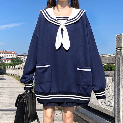 Lan Junqi Japanisch niedliche Kaninchenohren runder Nackenstil Loose Sweatshirt mit Frauen Bug Langarm Herbstpullover Top Student Weiß 757 (dünner Stil) XL (100 ~ 115 Empfohlen)