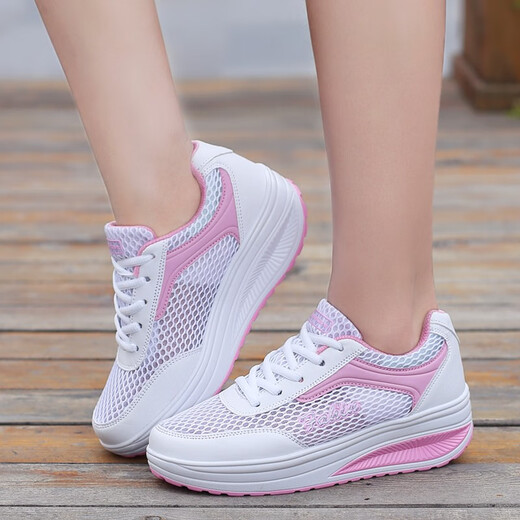 Kulla2021 Sommer Neues Hollow Mesh Koreanische Sport und Freizeitschuhe Dicke Sohle Schaukelschuhe Sport Travel Damen Singles Schuhe 8 838 Graupulver 40