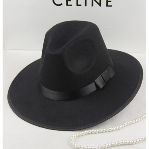 Woodpecker (TUCANO) Shanghai Xu Wenqiang Jackson big-brimmed top hat for men and women stage British hat jazz wool felt hat for the elderly 15# high top black (one size fits all for head circumference 58)