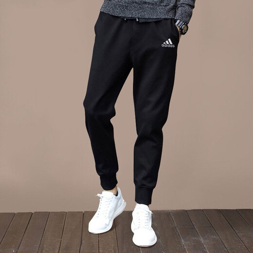 阿迪达斯 （adidas） 男裤 2025夏季新款运动裤针织卫裤黑色束脚长裤透气休闲裤子男 GK9226/黑色针织/单层束脚/主推 L