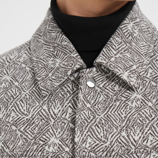 Lilang Light Fashion Men's Wear Crimson Wool Woolen Coat Men's Full Print Short Lapel Wool Jacket Q4DYR112 Ancient White Coffee 2XL (180)