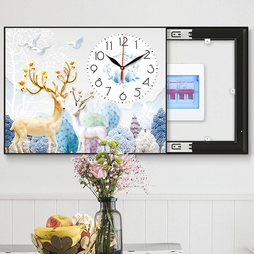 YIJLJ modern simple meter box decoration painting Nordic creative silent clock hanging painting without punching hydraulic distribution box mural fresh green plant KDT15869 70*50 (accommodation 60*40) right push and pull