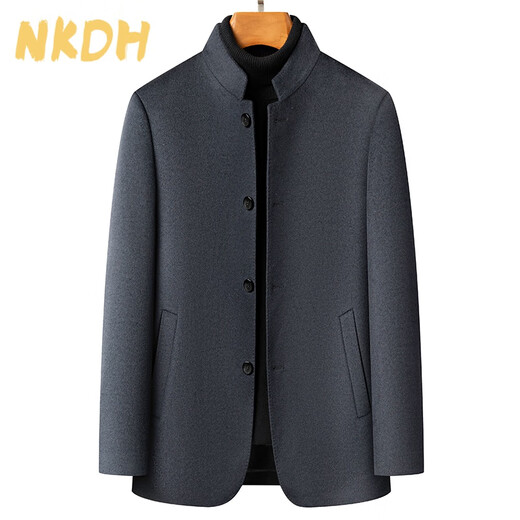 NKDH high-end cashmere coat men's Chinese stand-up collar tunic wool suit dad autumn and winter Chinese jacket woolen coat gray without liner XL 180 recommended 145-165 Jin Jin equals 0.5 kg