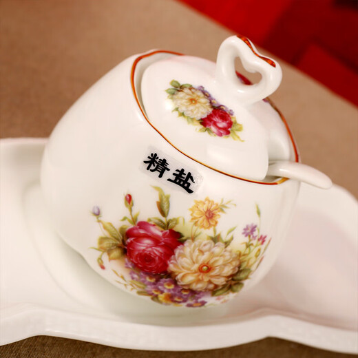 Porcelain Beauty Seasoning Jar Kitchen Supplies Seasoning Box Ceramic Seasoning Jar Box Storage Jar 21 Combination Set Seasoning Bottle Old Model 2+1 Golden Peony