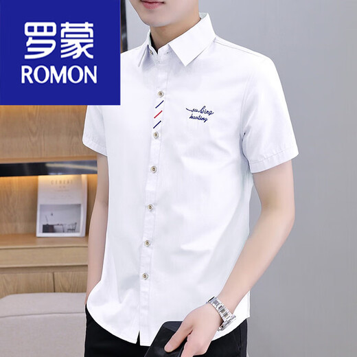 ROMON Summer Men's Short Sleeve Shirt 2025 Youth Men's Clothing Casual Business Work Shirt Versatile Fashion Handsome Shirt 829 Light Blue M 90-105Jin[Jin equals 0.5 kg]