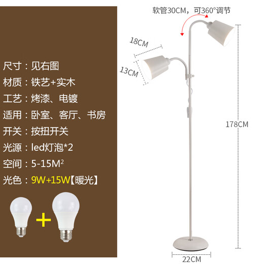 Nordic living room bedroom simple internet celebrity LED modern decoration study multi-functional vertical lamp 2201 white model 15W+9W warm light