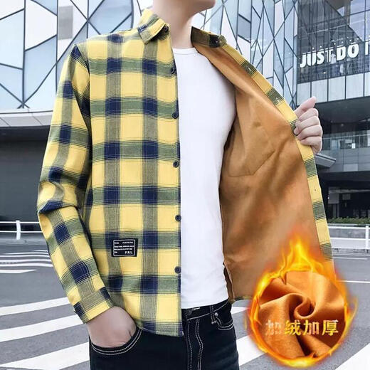 熊司令男士保暖衬衫秋冬季格子加绒加厚衬衣长袖港风金丝绒学生休闲外套 9905黑色衬衫 加绒 M