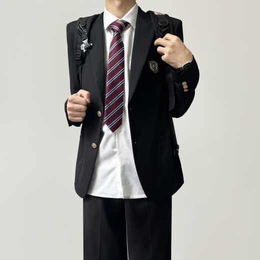 木村叔木村叔dk日系原创小众新款西装制服男生春秋季绀色垫肩西服外套装 黑色西服套装MY （西服+西裤） XL