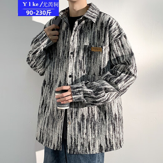 
You Ruike Fatty 230Jin [Jin equals 0.5 kg] Large Size TikTok Autumn Large Size Retro Tie Dye Printed Work Jacket Men's Casual Handsome Jacket A001-J683 Black 4XL Suitable (200-210Jin [Jin equals 0.5 kg])
