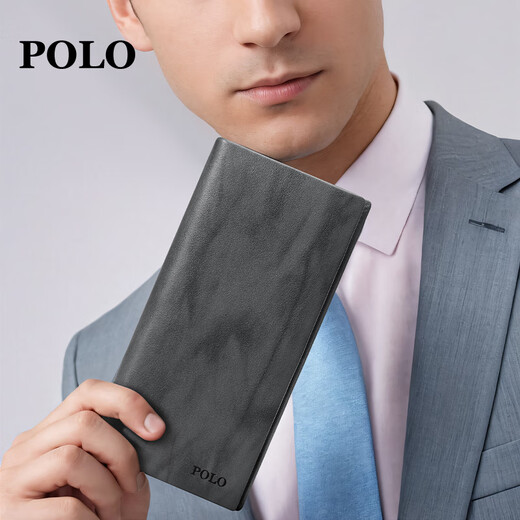 POLO钱包男士头层牛皮商务钱夹简约卡包零钱夹长款钱包礼盒生日礼物