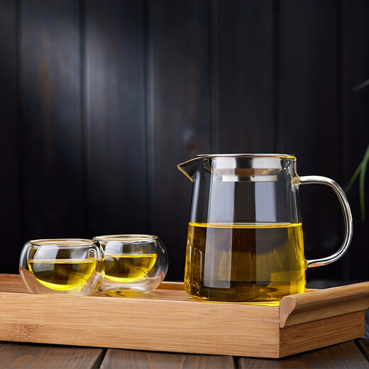 Mesni glass fair cup with tea drain set large-capacity tea set accessories stainless steel filter tea divider tea sea glass large handle Kung Fu tea ceremony thickened heat-resistant male cup Guyu fair cup