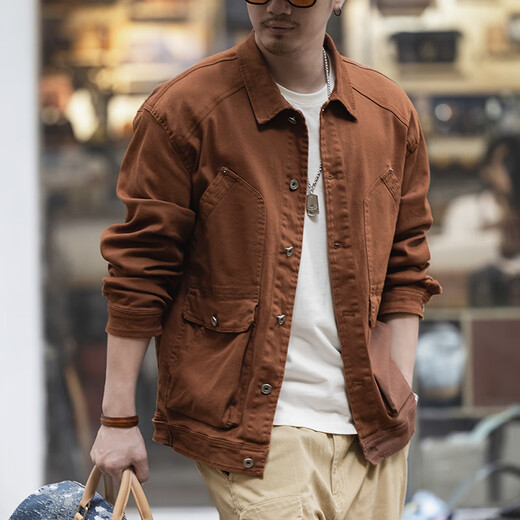 JEEP SPIRIT Jacket Men's 2025 Spring and Autumn New Men's Multi-Pocket Lapel Top Loose Trendy Brand Casual Working Jacket Men 9913 Coffee XL (175)