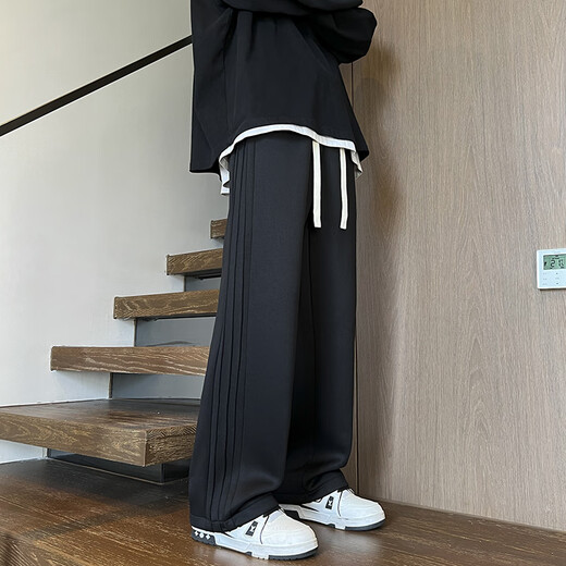 Dingfengbaoluo Casual Hosen Herren Frühling und Sommer Trendy Marke Lose gerade und vielseitige atmungsaktive sportlange Hosen 9789 Schwarz S