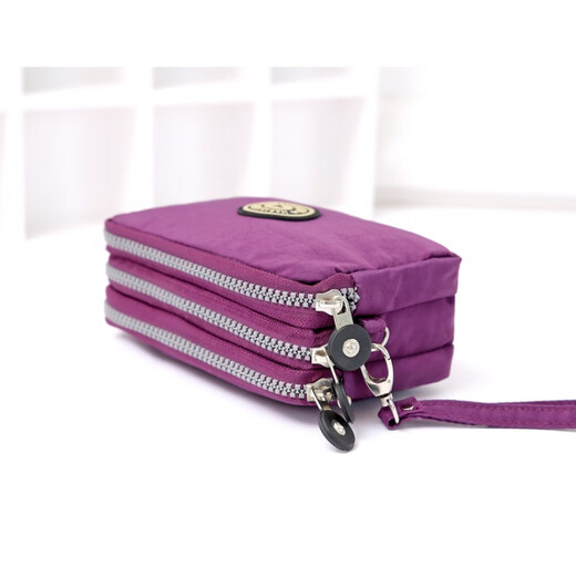 SHU GUO ER three-layer zipper coin purse women's fabric clutch crossbody wallet men's and women's clutch bag coin storage bag dark blue