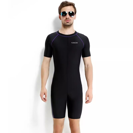 YONJEN Unisex short-sleeved swimsuit with back zipper, cold and sun protection surf suit, wetsuit and warm swimsuit Y2270 swimsuit + fish scale swimming cap 2XL (1.70m/130Jin Jin is equal to 0.5kg)