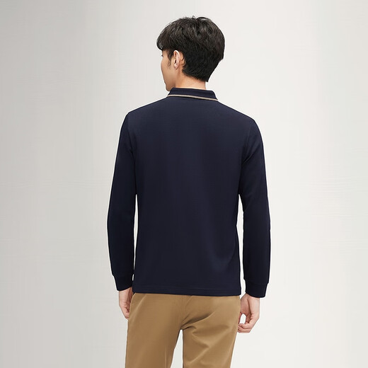 Qipai men's polo shirt long-sleeved spring and summer waffle texture casual polo shirt 0150 Navy XL (180)