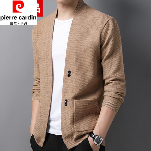 皮尔卡丹（pierre cardin）男士羊毛针织开衫外套春秋季新款韩版中青年休闲百搭外穿毛衣上衣 四粒扣 灰色 175
