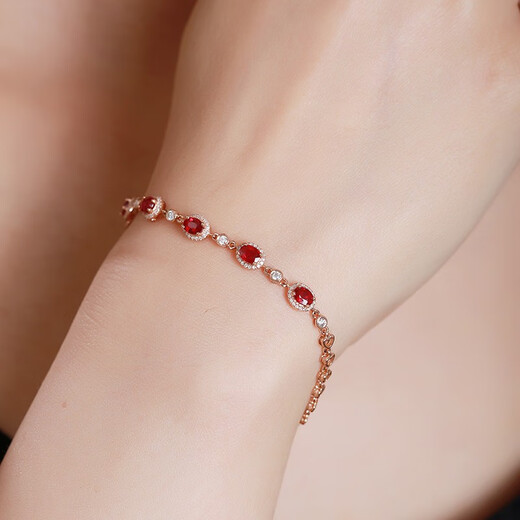 Haikai light luxury brand rose gold gemstone diamond bracelet birthday gift birthday gift for wife high-end first rose gold 1.2 carat ruby bracelet