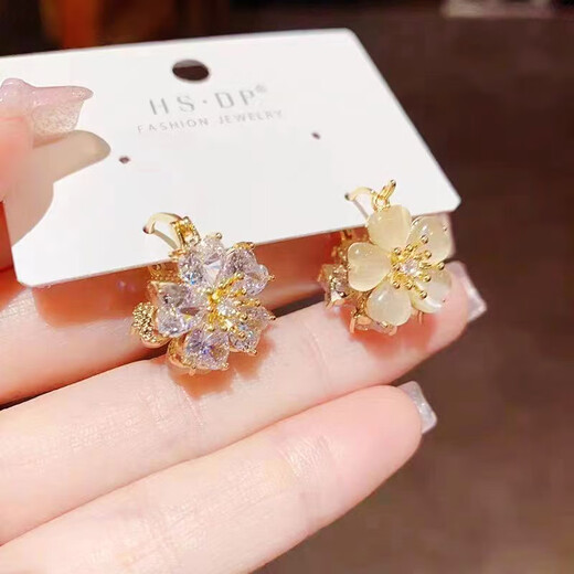 Twin flowers, lotus pond, moonlight flowers, double-sided sweet earrings for women, personalized opal, elegant earrings and earrings, main picture