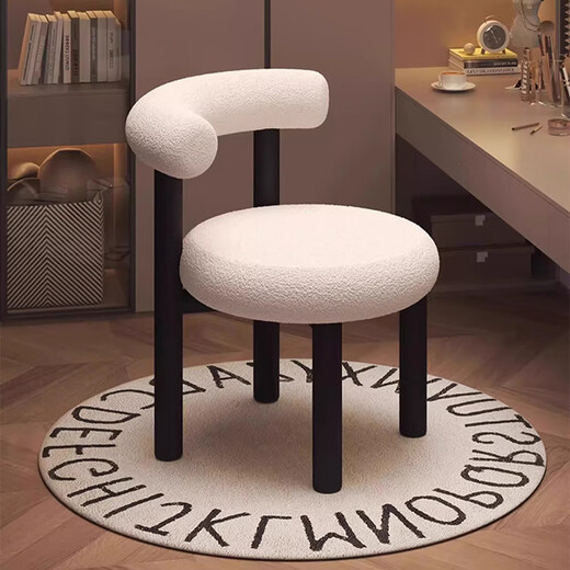 Yuka French Cream Style Dressing Table Cosmetic Stool Light Luxury High-end Internet Celebrity Dining Chair Bedroom Modern Simple Backrest Chair Lamb Velvet Retro Black 40*40*78cm