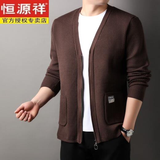 
Hengyuanxiang wool cardigan men's autumn and winter V-neck zipper sweater jacket trendy casual knitted cardigan black (100 pills) 180