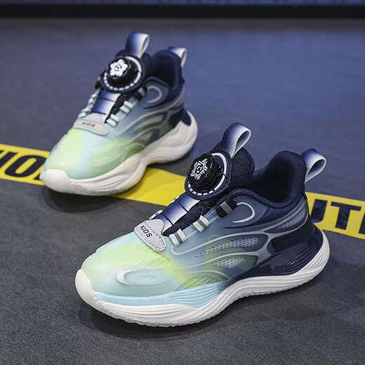 Hongxing Children's Shoes for Boys Rotating Buttons Autumn Anti-Slip Wear-resistant Training Shoes Student Shoes Shock Absorbing and Resilience Running Sports Shoes 9903 Tianlan Single Net 32