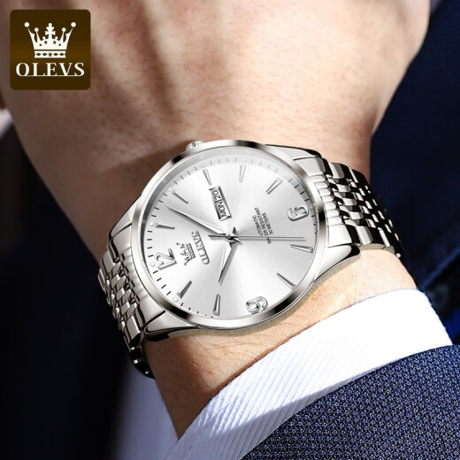 OLEVS Swiss Certified Watch Men's Simple Business Simple Watch Mechanical Watch Doble Calendar Luminoso Watrip Watch Olevs-9928 Steel Strip White