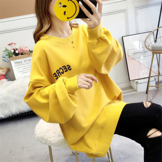 Langyue Women's Autumn Sweater for Female Students Korean Style Loose Printed Long Sleeve Top LWWY197620 Yellow M/One Size