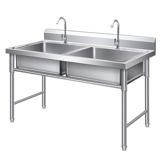 Non-standard stainless steel sink commercial sink with bracket sink vegetable basin wash basin single and double slots with shelf with faucet three pools long 145 wide 50 high 80 1.0 thick